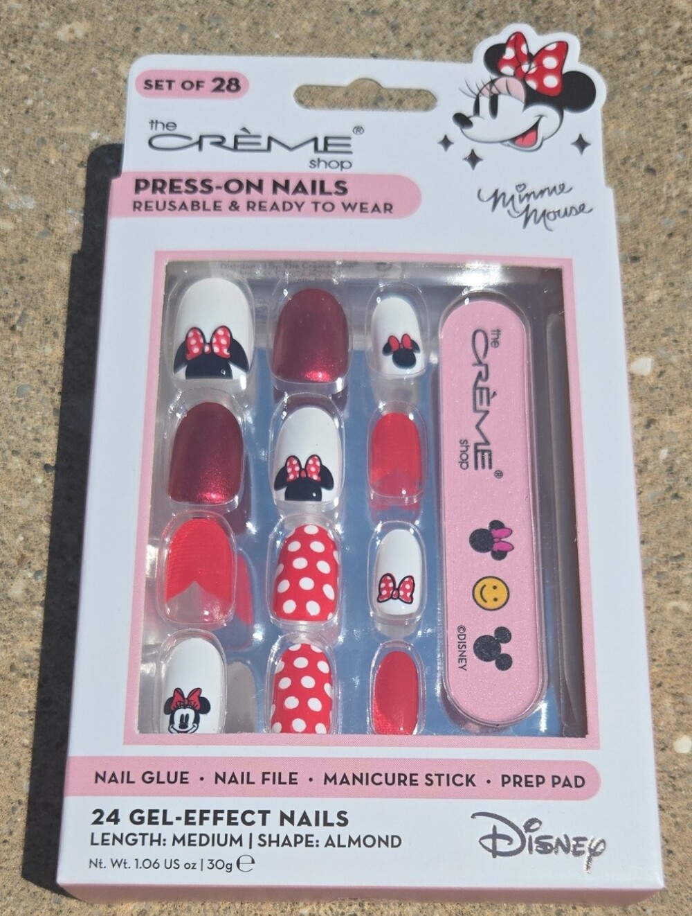 ❤️ NIB The Crème Shop Minnie Mouse Press-On Nails Medium Almond Set Of 28 ❤️